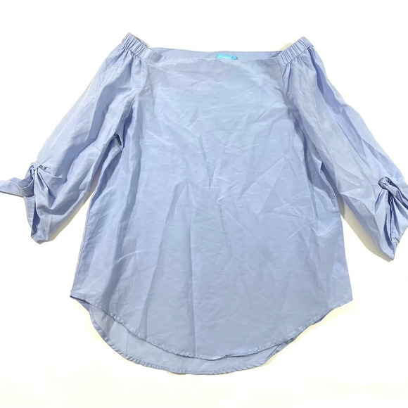 J McLaughlin Silk Blend Natasha Blouse Off Shoulder Blue - Picture 2 of 7